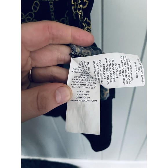 Michael Kors Dress XS Black Gold Chain Print Slinky Jersey Knit Long Sleeves - Picture 7 of 7